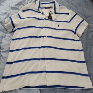 Polo by Ralph Lauren White Polo with Blue Horizontal Stripes